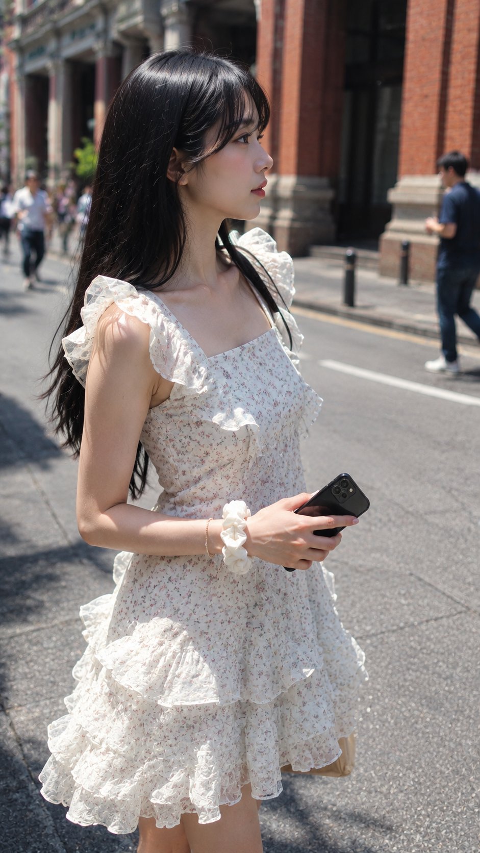 手机实拍质感东亚女性街头写真 - 提示词示例图