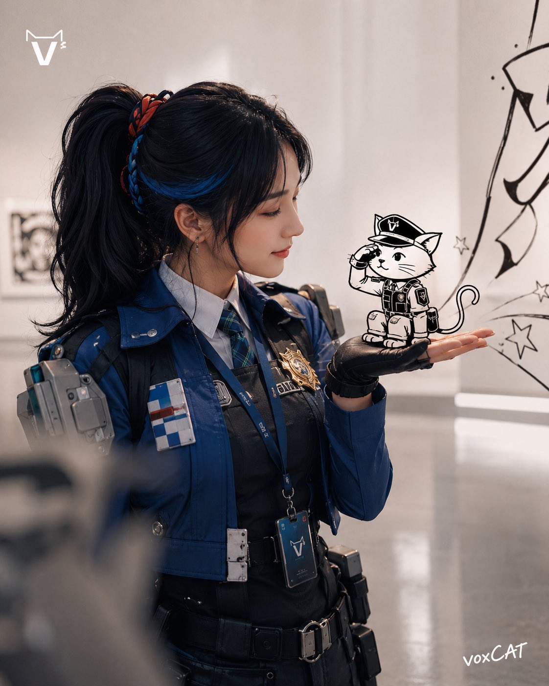 真人摄影手绘线条角色品牌插画 - 提示词示例图